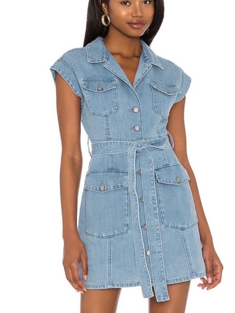 REVOLVE Light Blue Denim Tie-Waist Shirt Dress